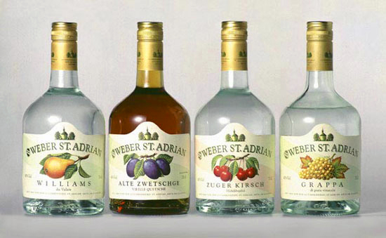 Georg Erhardt - Illustration und Gestaltung Schnapsetiketten, Weber St.Adrian